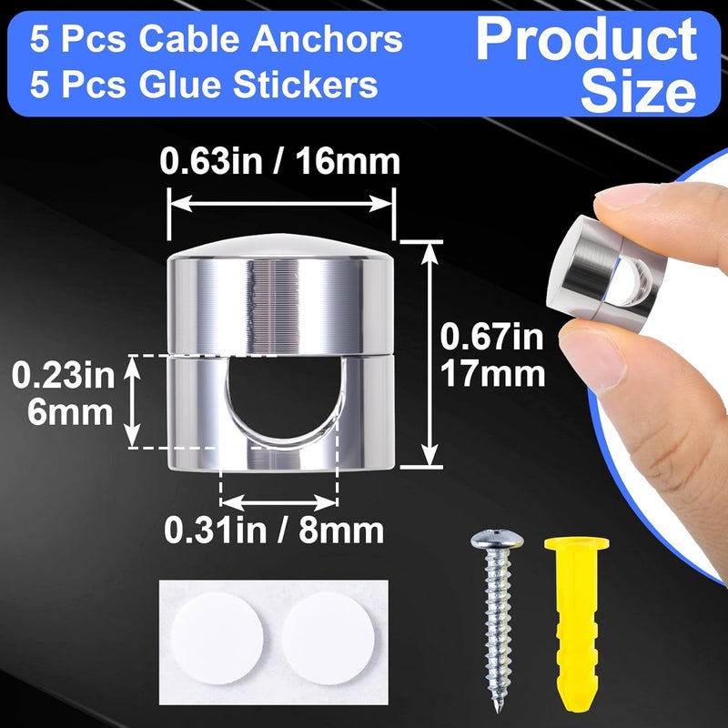 SmallCat 5 Sets Charger Holders for Cords, Silver Adjustable Cable Anchor Holders, Adhesive Metal Cord Clips, Cable Management Wire Organizers for Desk, Office, Nightstand - Image 2